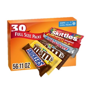 image:imageMampMS SNICKERS 3 MUSKETEERS SKITTLES amp STARBURST Variety Pack Full Size Bulk Candy Assortment 5611 oz 30 BarsFull Size