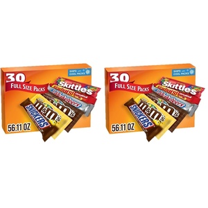 image:imageMampMS SNICKERS 3 MUSKETEERS SKITTLES amp STARBURST Variety Pack Full Size Bulk Candy Assortment 5611 oz 30 BarsFull Size Pack of 2