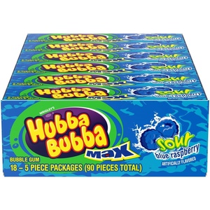 image:imageHUBBA BUBBA Bubble Gum Sour Blue Raspberry Chewing Gum Bulk Sour Candy  5 Pieces Pack of 18